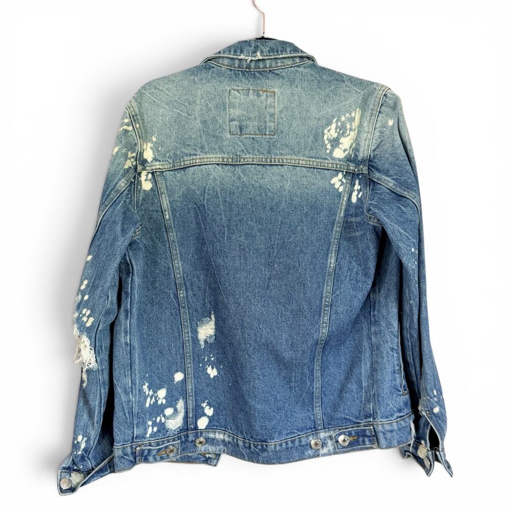 Zara Distressed Paint Splatter Denim Jacket Size Small Oversized Trucker - Picture 3 of 7